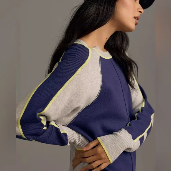 Anthropologie Daily Practice Navy Gray Colorblock Sporty Tunic Mini Dress small - Picture 4 of 7